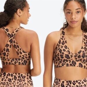 Fabletics Sports Bra S Women's Leopard Print Oasis Twist Medium Impact Strappy